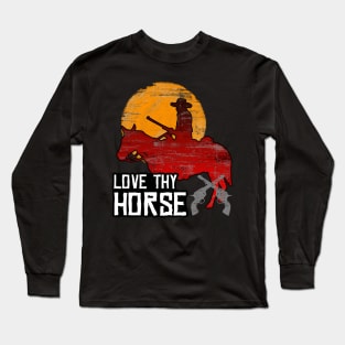 Red Horse Sunset Cowboy T-Shirt - LOVE THY HORSE Long Sleeve T-Shirt